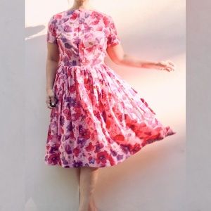 VIVA Vintage pink floral 50s day dress rockabilly pinup